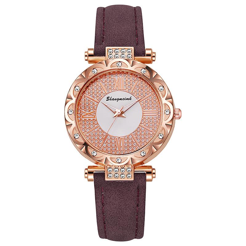 Damen Quarzuhr mit Strass-Zifferblatt und Lederarmband