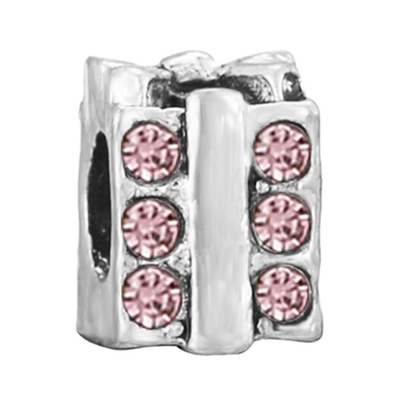 New Silver Plated Pink Diamond Butterfly Alloy Large Hole Charm Beads For DIY Bracelet Necklace Jewelry Accessories Gift