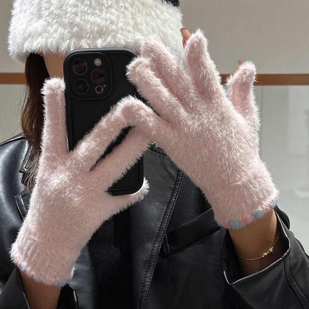 Elastic Fleece Women's Gloves Korean Style Ski Mittens Mink Velvet Gloves  For Girls Winter