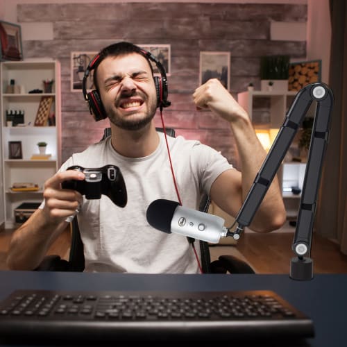 For Blue Yeti Microphone Arm - Heavy-Duty Microphone Stand with Wind-Reducing Mic Foam Cover, Adjustable Weighted Metal Boom Arm, and 3/8" to 5/8" Ada