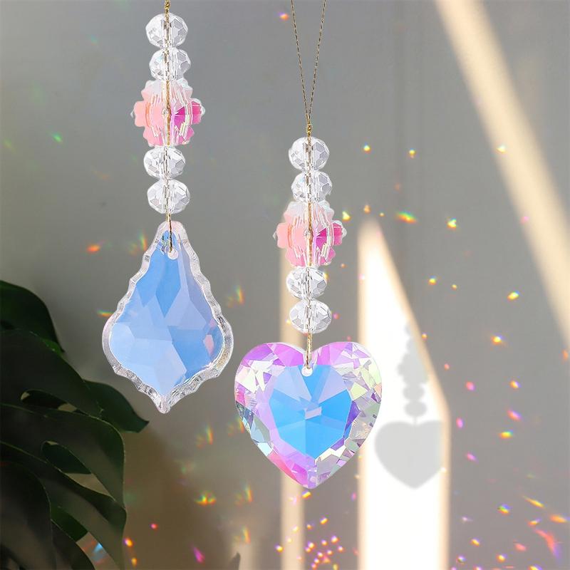 Crystal Suncatcher Pendant Heart Diamond Hanging Wide Chimes Outdoor Window Suncatcher Pendants Window Garden Decoration
