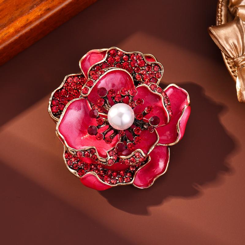 Studded Dripping Oil Flower Brooches For Women Coat Jewelry Accessories Gifts