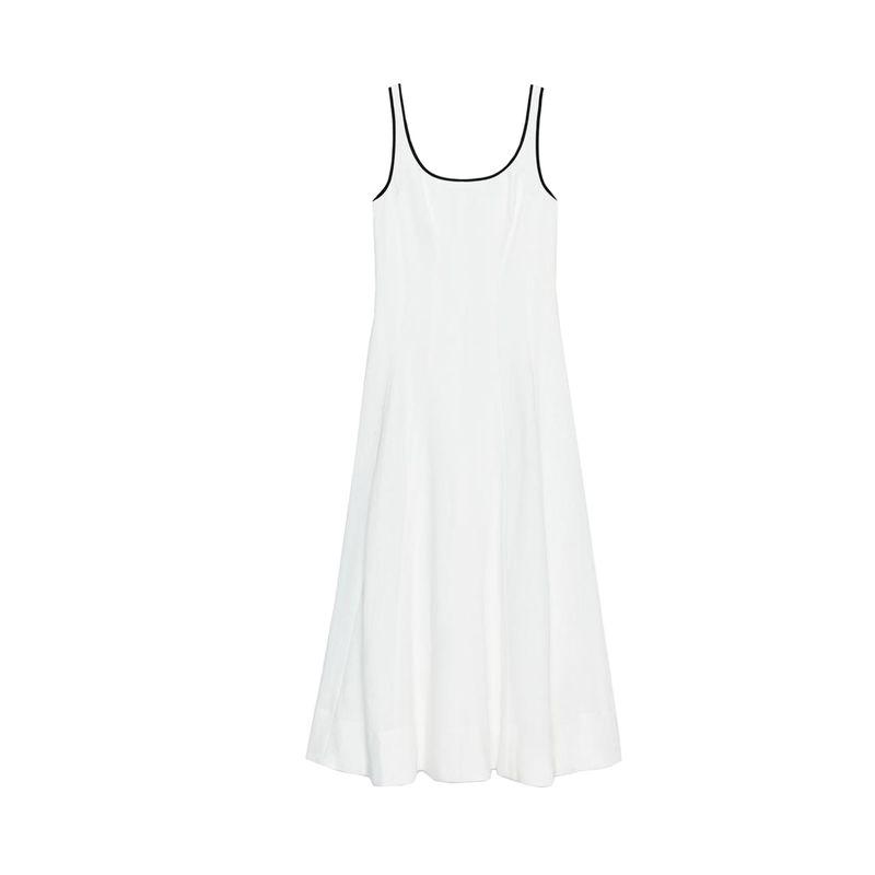 Summer New Product Women's Clothes round Neck A- line Hem Contrast Color Trim Sling Midi Skirt Dress 8214393