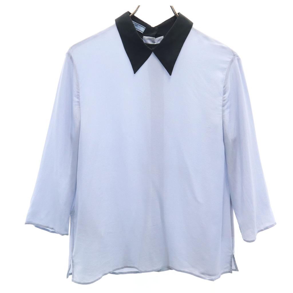 Prada 7 Minutes Sleeve Blouse 40 Blue Gray Back Opening Women Used