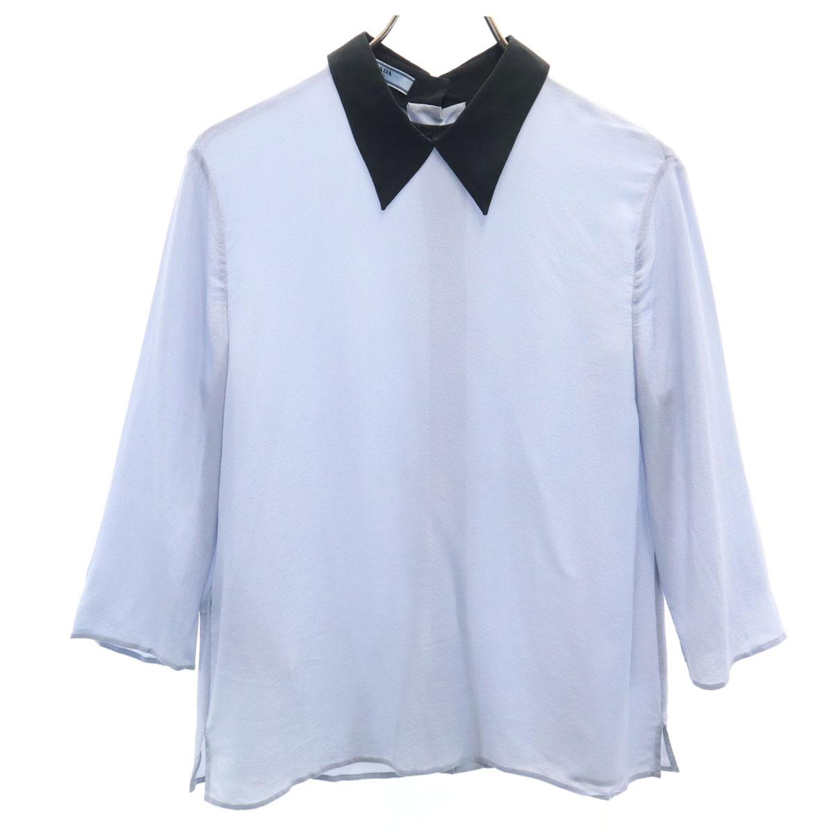 

PRADA 7 minutes sleeve blouse 40 Blue gray Back opening Women Used