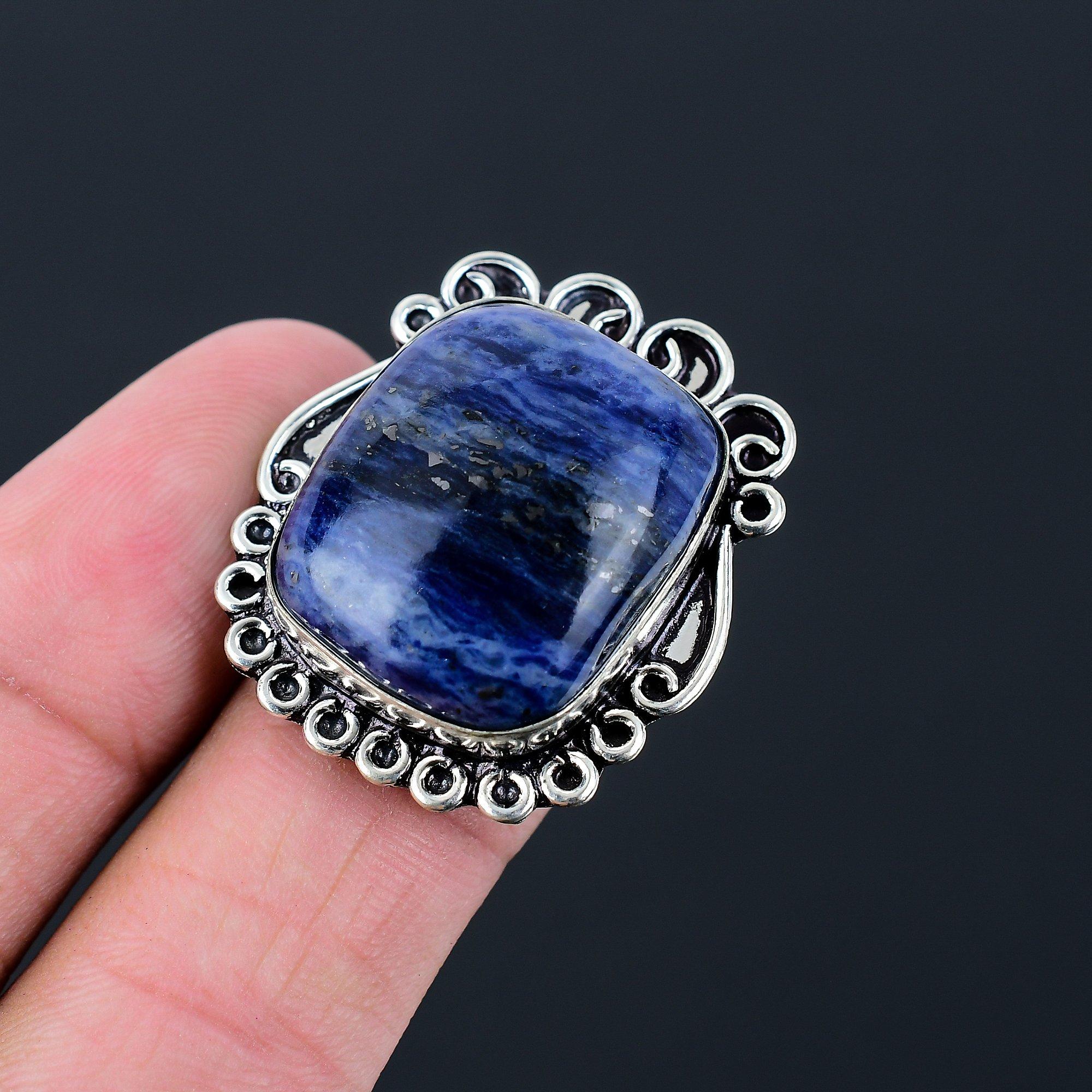 Sisters Day Deal 925 Silver Sodalite Gemstone Trendy New Stackable Ring Size 6.5 6.5