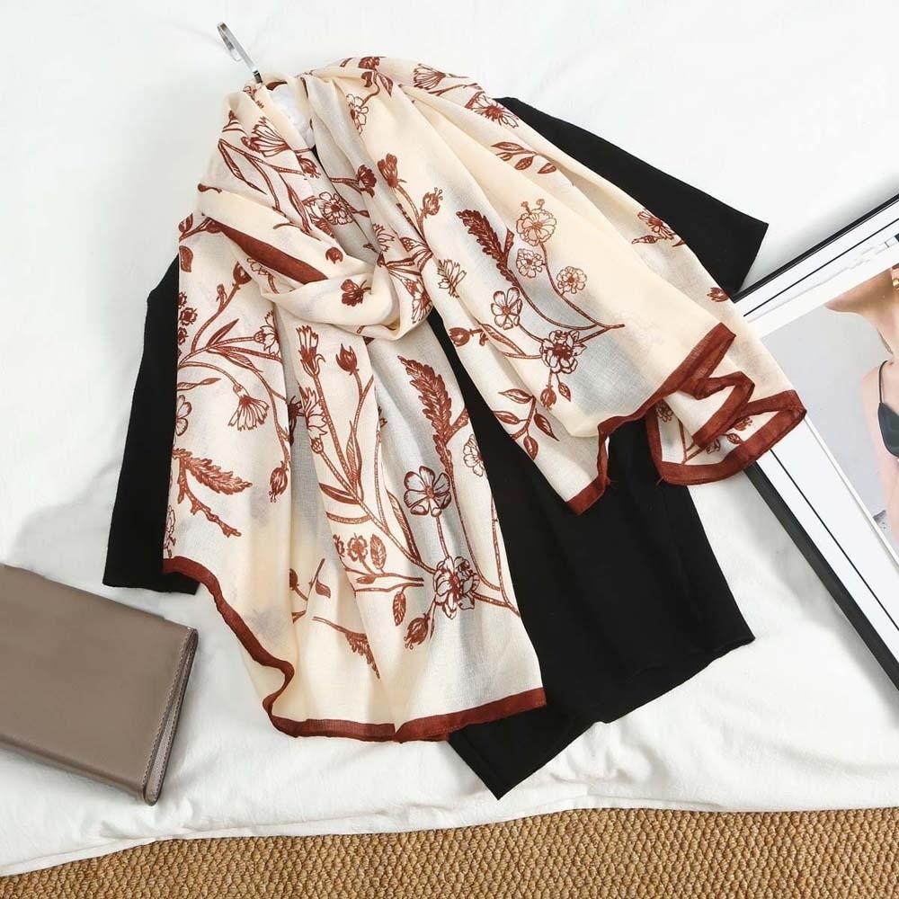 Long Thin Large Shawl Bird Patterned Sunscreen Headscarf Women Floral Scarf  Vacation