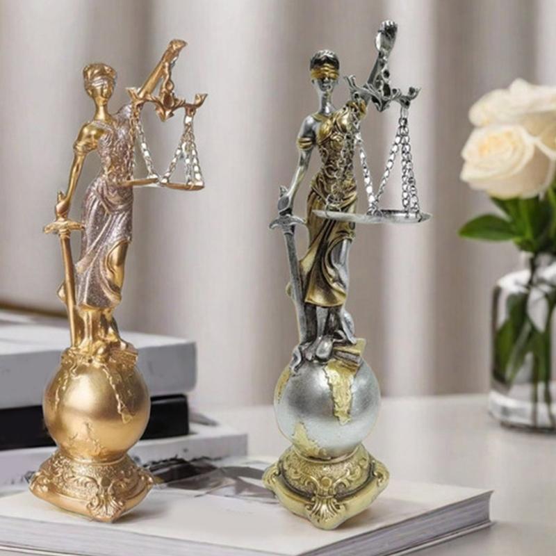 Justice Goddess Sculpture Resins Blind Law Lady Figurine with Scale Ornament for Bookshelves and Law Office Decors Gift