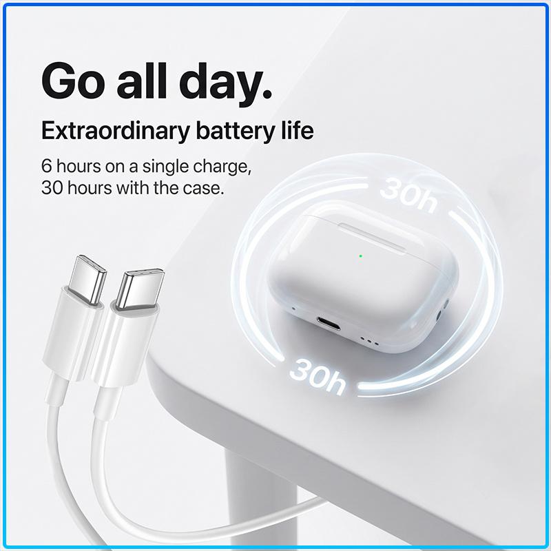 Apple AirPods Pro Second Gen ANC Earbuds Adaptive EQ Dynamic Head Tracking Auto Pair Wireless Earphones With Charging Case