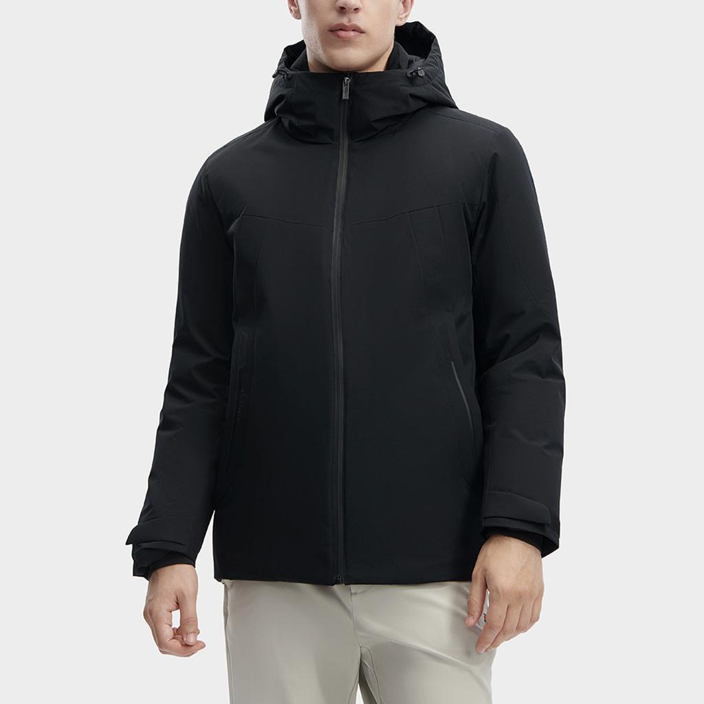 Fila Solid Color Hooded Casual Mid-Length Down Jacket Men Outerwear Black F11M342903F-BK