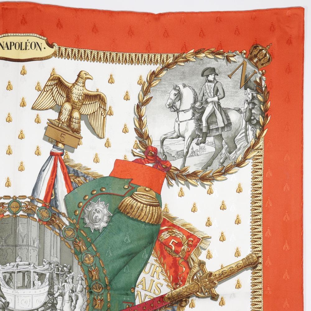 HERMES Carree90 scarf NAPOLEON Napoleon White / orange silk Women Used