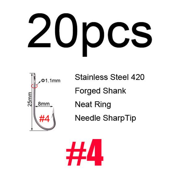 

Bimoo, 20 шт., рыболовные крючки O SHAUGHNESSY из нержавеющей стали, длинный хвостовик, стример для морской воды, крючки для вязания мух для Sculpin Clouser Minnow #4