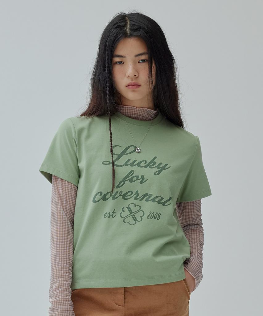COVERNAT WOMAN Clover Lettering T-Shirt Sage Green