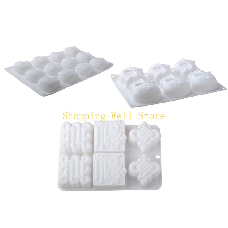 KX4B Silicone Cake Molds Traditional Chinese Fu Pattern Baking Accessories for Holiday Baking and Unique Dessert Creation