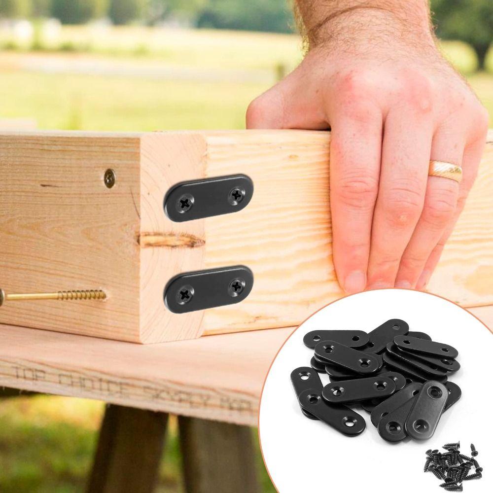 12PCS 40x16mm/1.6” X 0.6” Stainless Steel Flat Brace Black Straight Metal Brackets  Wood Beams