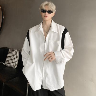 White And Black Shirt Stitching Trendy Men's Long-sleeved Shirt Jacket