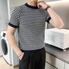 Basic Striped Short Sleeve Pullovers Men's Contrasting Colors Summer Korean Fashion Casual Knitted T-shirts