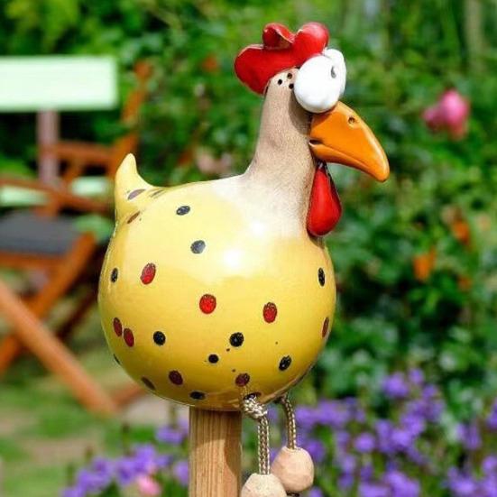 Funny Chicken Figurine with Dangling Legs Big Eyes Resin Cartoon Rooster Statue for Outdoor Garden Lawn Patio Balcony Decor