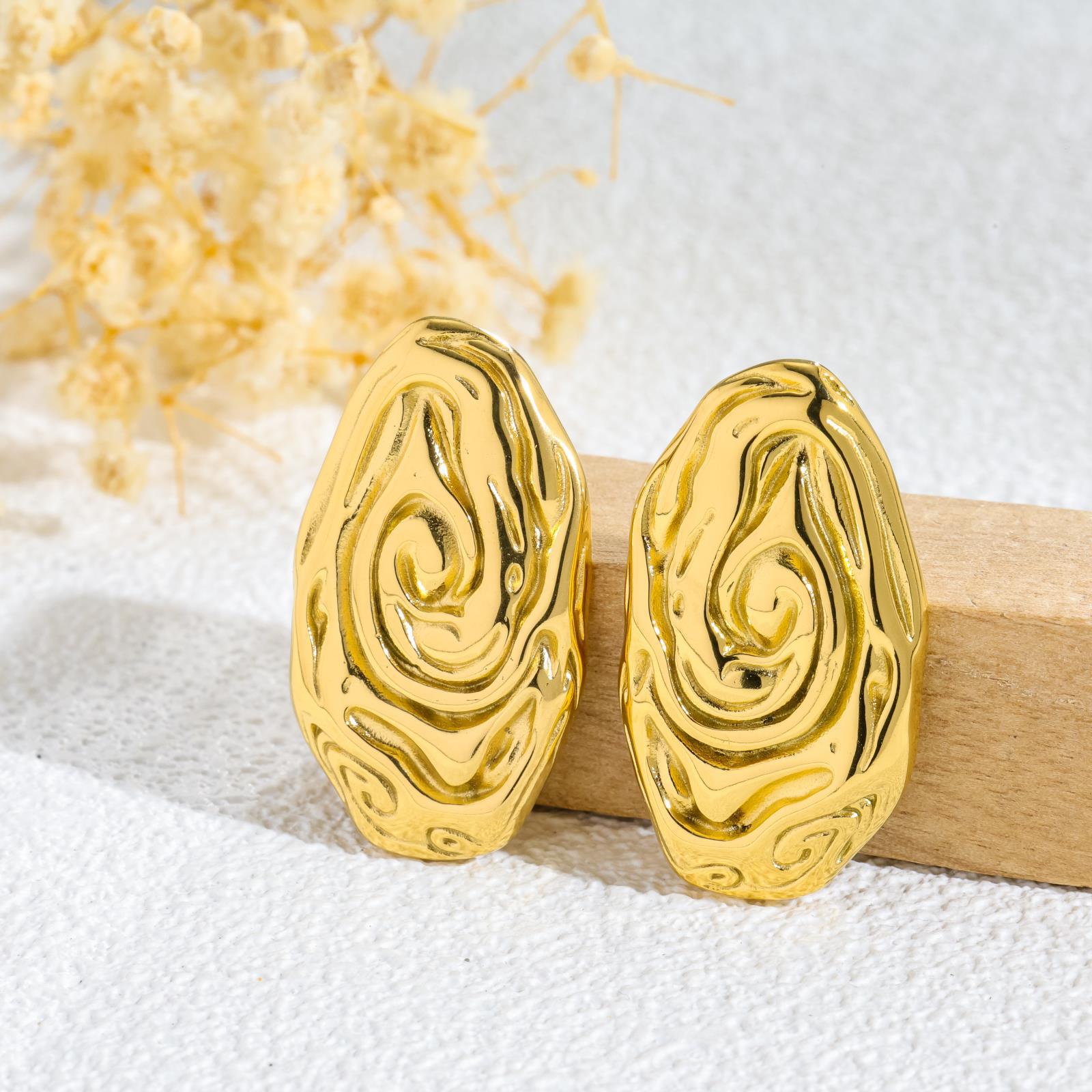 Irregular Texture Earrings Retro Style Daily Fashion With Titanium Steel Women S Jewelry