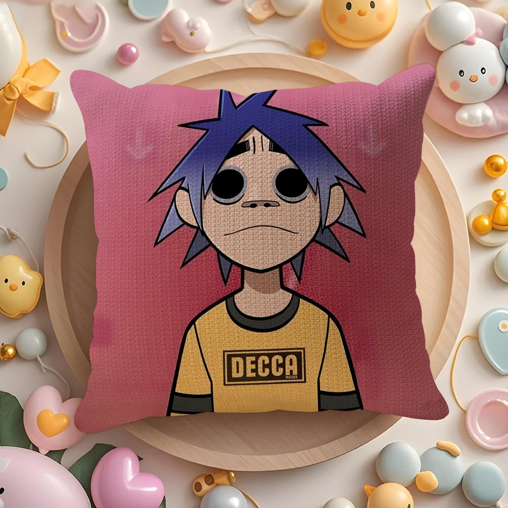 G-Gorillazs Hip Hop Anime Cushion Cover Natural Linen Organic Fabric Double-Sided Printing Sofa Home Decor Gift Pillow Cover