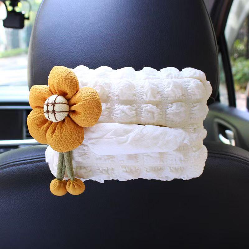 Cute Floral Car Tissue Box - Creative Hanging Pull-out Tissue Storage for Car Interior Decoration