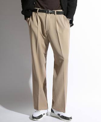 Seuteulaikeu Elegant One-Pleated Trousers (Beige)