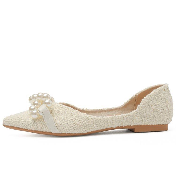 

Thick-heeled single shoes women s 2024 autumn new versatile pointed flat-soled ladyshoes thousand bird grid pearl buckle shallow mouth mid-heeled sh 39