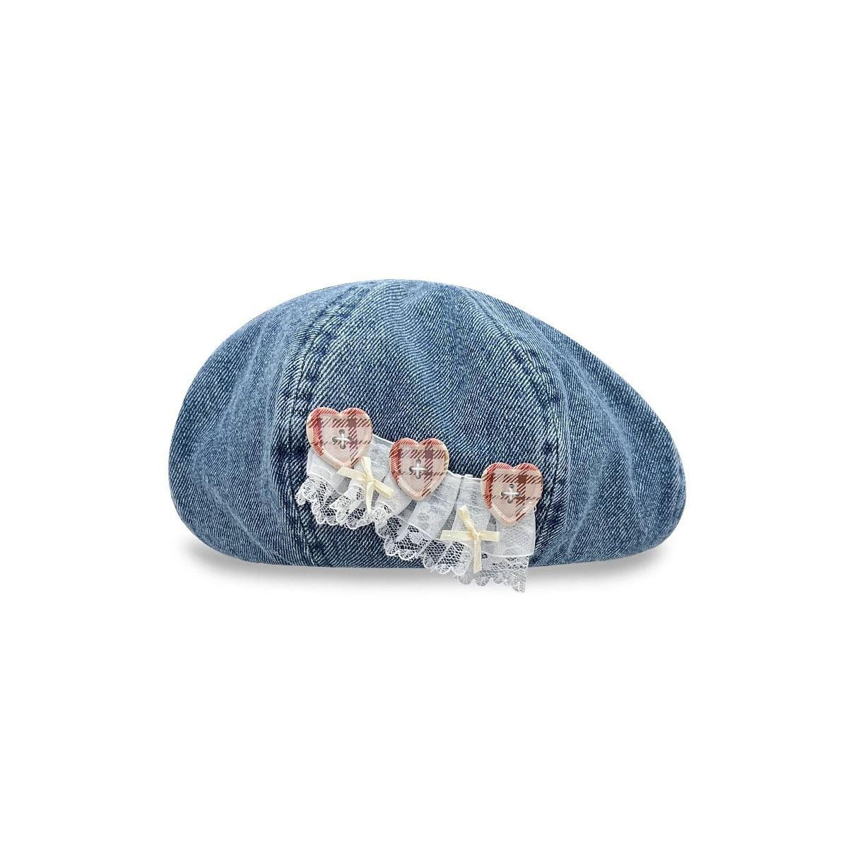 

Women s Beret with Lace Trim And Heart-Shaped Buttons Spring/Summer Artist Hat Fashionable Stylish Cap for Ladies One Size