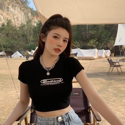 Black letter print short T-shirt women's summer new slim and thin versatile Spice Girl short-sleeved top