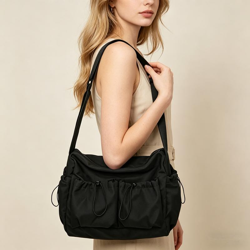 

New Durable Nyl Hobo Shoulder Bag, Adjustable Strap, Spacious Multi Pocket Crossbody Bags for Women Men Daily, Travel, Outings чёрный