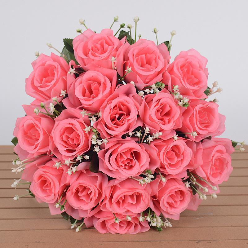 Bestseller 18-teiliges handgefertigtes weiches Seiden-Künstrosen-Bouquet Moderne langlebige Hochzeits-Heimdekoration Valentinstag Fabrik