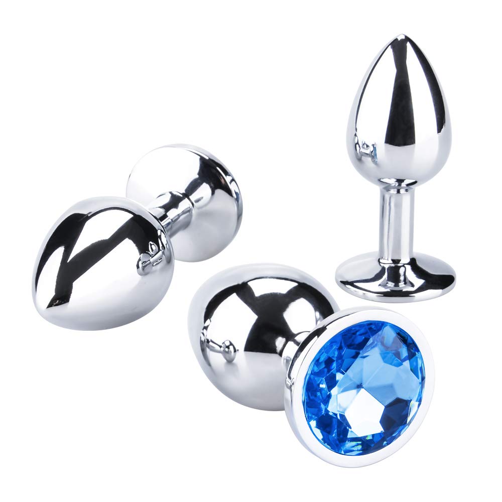 Soxeeh Anal Stainless Steel Anal Development for SM Anal Training Plug, 3-Piece Set, Unisex, (Dark Blue)