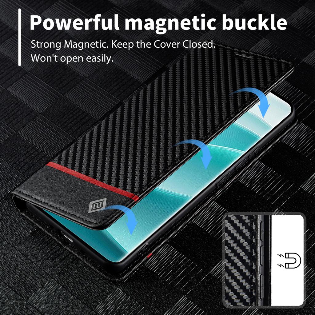 Carbon Fiber Cards Solt Wallet Leather Case For Redmi Note 15 14 Pro Plus 13 13C 14C Luxury Slim Magnetic Flip Kickstand Cover