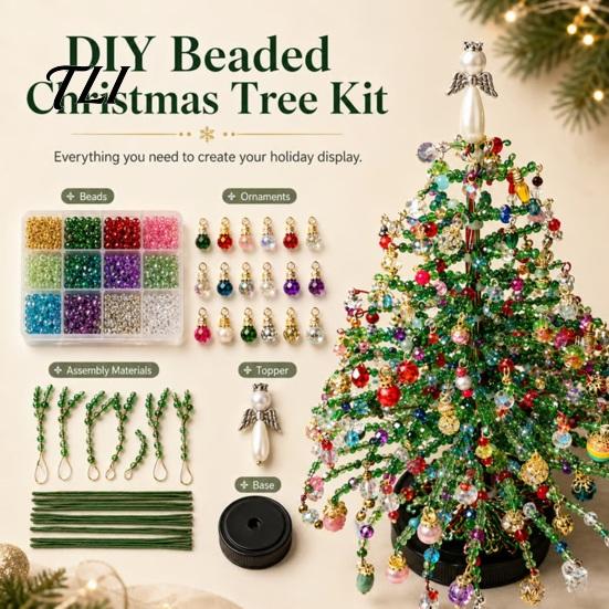 Bastelsets mit Perlen für Erwachsene DIY Perlen-Weihnachtsbaum-Set, Handgefertigt mit LED-Lichtern, Pädagogische Mitmach-Aktivität Feiertags-Bastelprojekt,