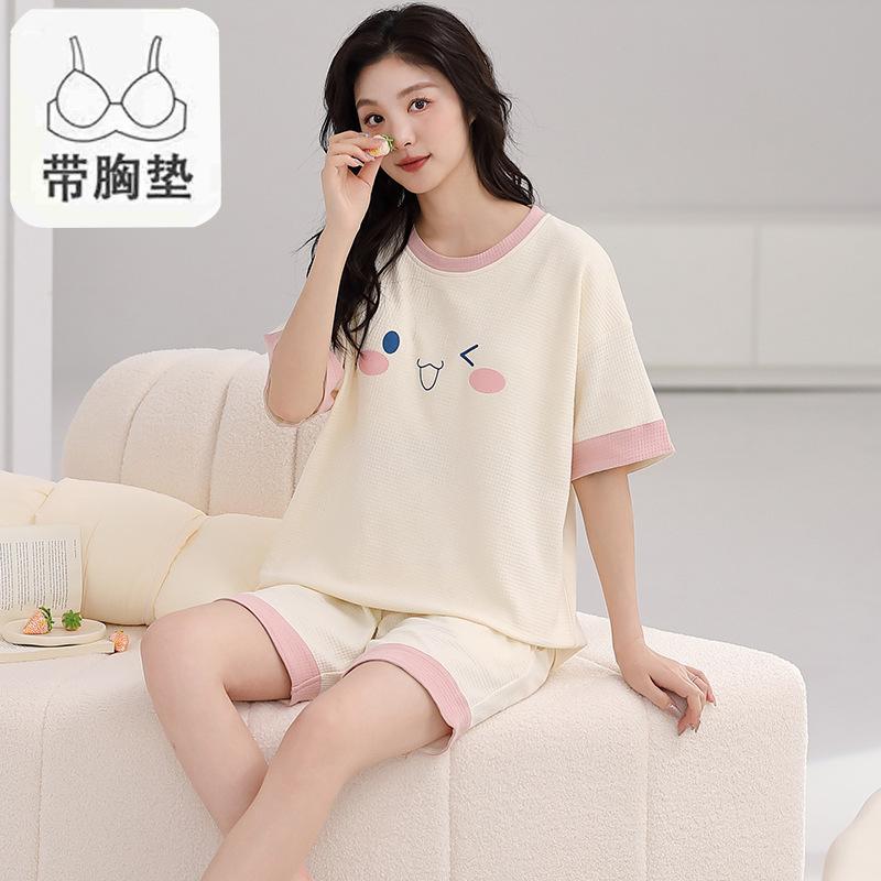 Pajamas Women'S Pure Cotton Short-Sleeved Shorts Student Cartoon Pullover Cotton Korean Version Women'S Loungewear
