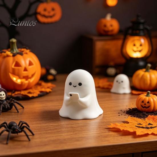 Halloween Desk Decorations 3D Printed Ghost Figurine, Cute Spooky Resin Statue, Funny Desktop Tray Decorative for Scenes Decor, Tabletop Centerpiece