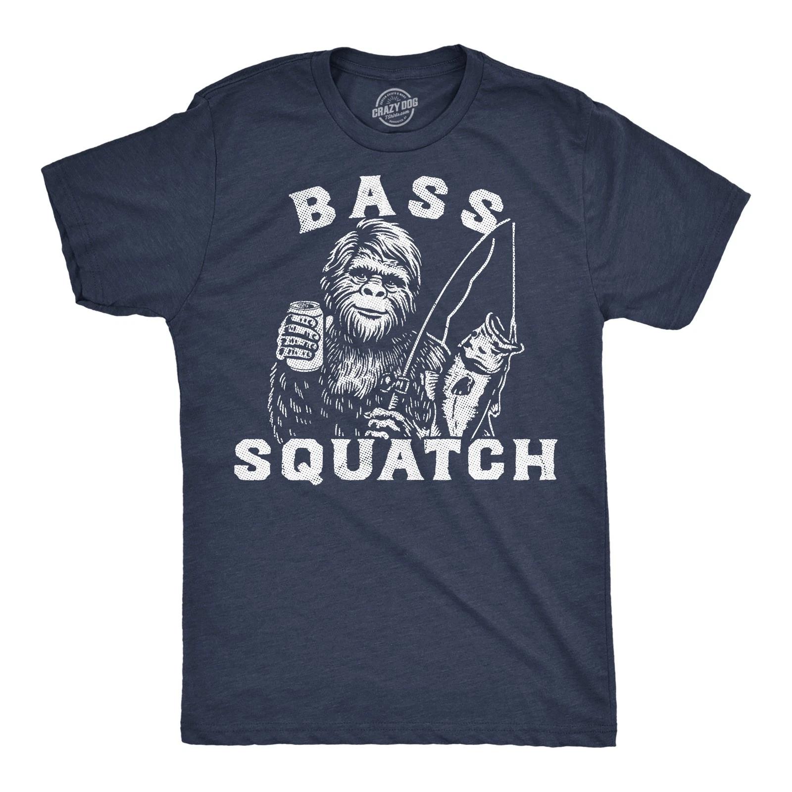 Mens Funny T Shirts Bass Squatch Sarcastic Bigfoot Fishing Graphic Novelty Tee XXXL