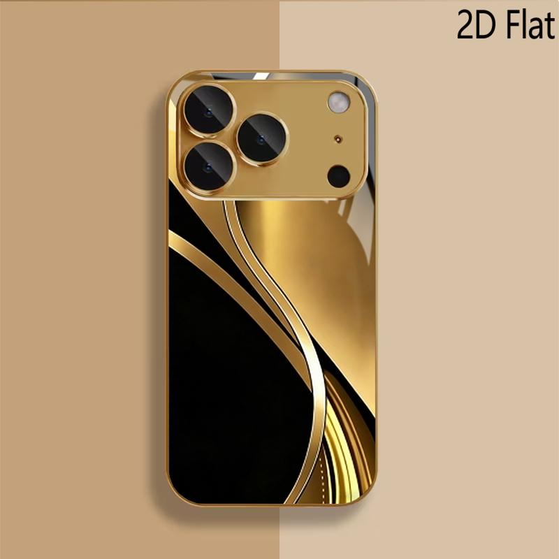 Black Gold Print Patterned Tempered Glass Design for iPhone16 17 Pro Max 15 14 13 1211 ProMax Phone Case Camera Cover Shockproof
