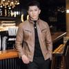 Men's leather jacket jacket autumn and winter trend handsome new casual stand-up collar leather jacket men's slim trendy brand