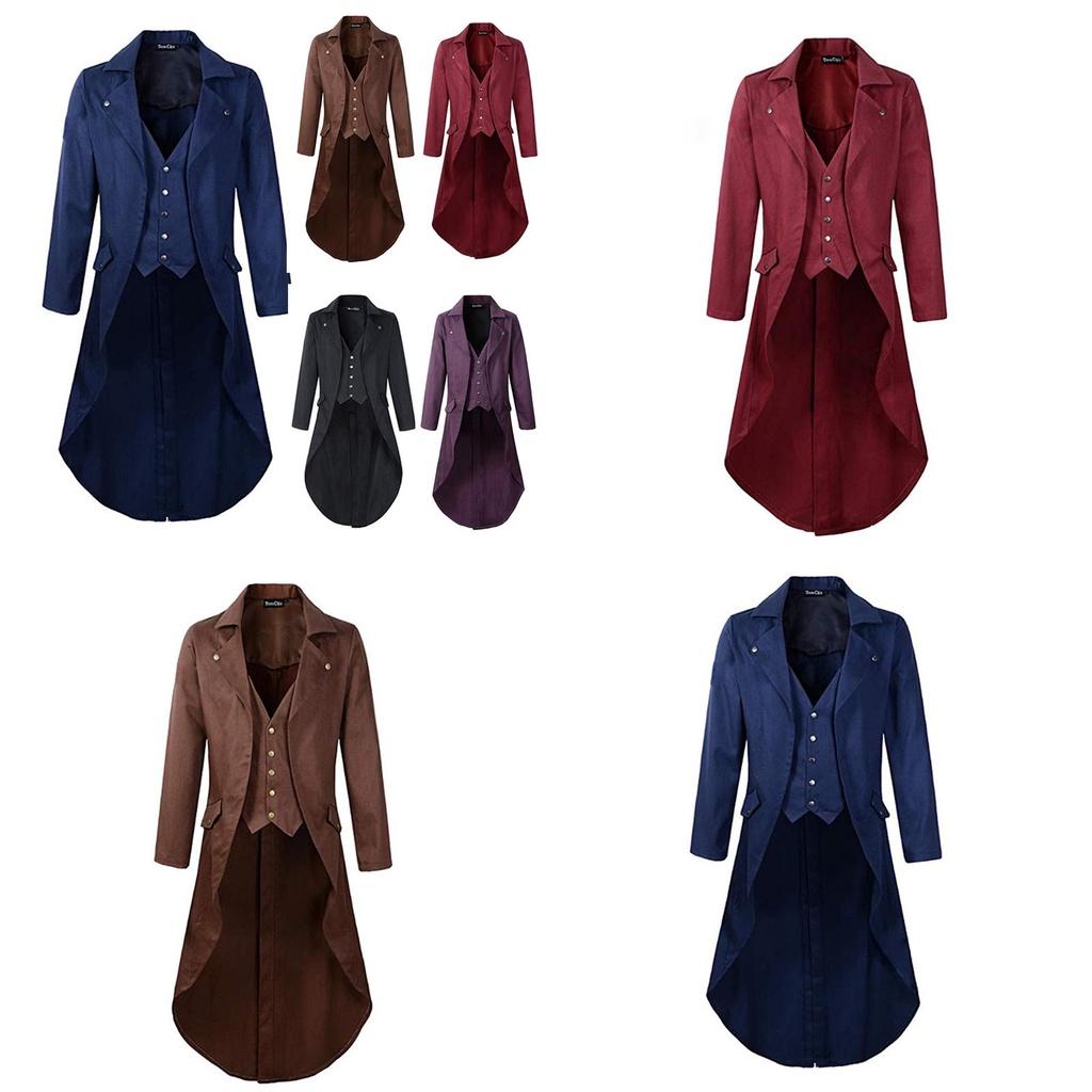 Elegant Men Halloween Long Sleeve Cosplay Costume Coat For A Medieval Tuxedo Look