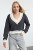 Women's Elegance Style Sweater Petrol Crop College Themed Knitwear Sweater