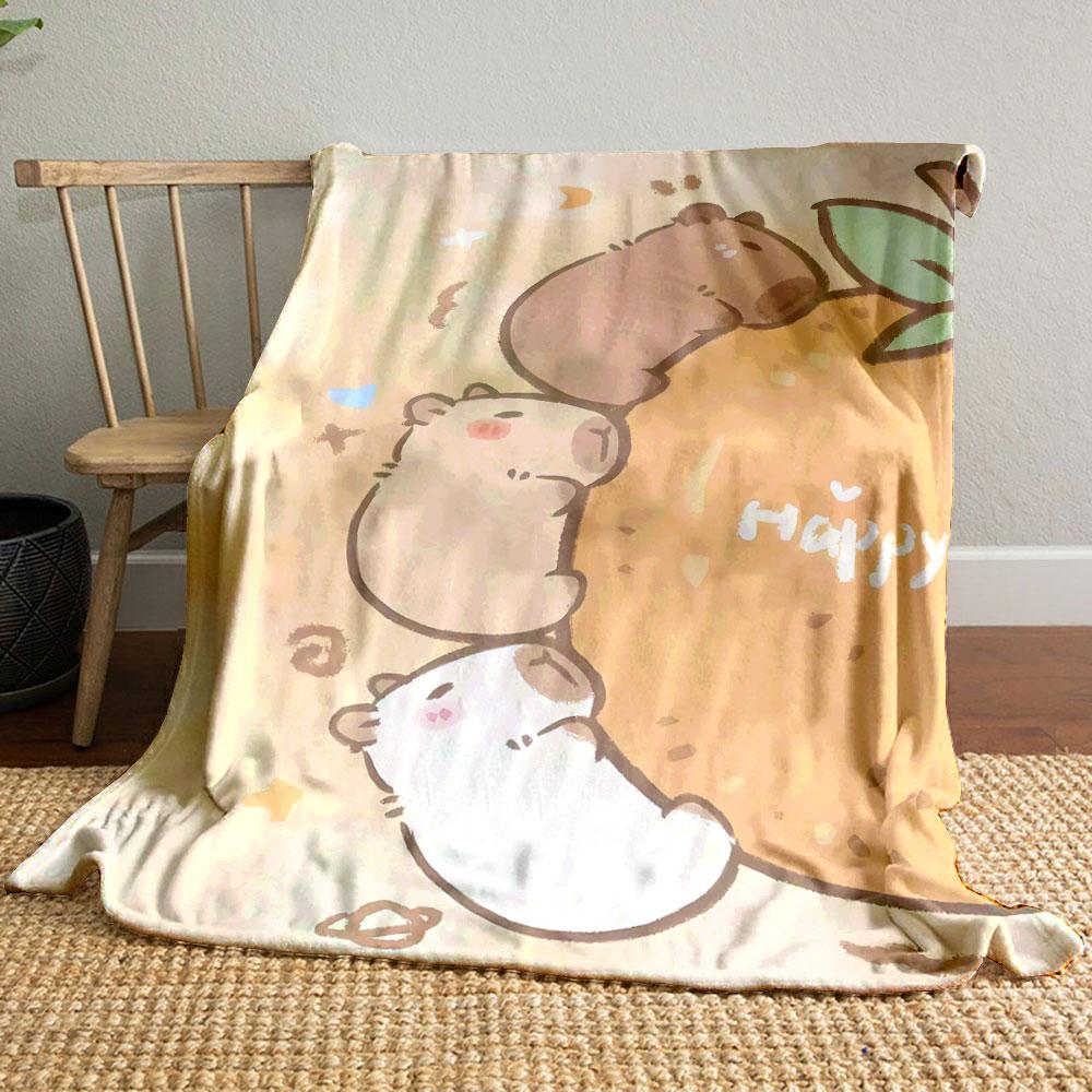Cute Capybara Orange Print Blanket bedroom Blanket for Livingroom Couch lunch break Soft throw for Friend's festival Gift