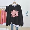 Star Print Fake Two Women's Plus Size Hoodie Long Sleeved Round Neck Sweatshirt  Autumn Warm Woman Loose Casual Top