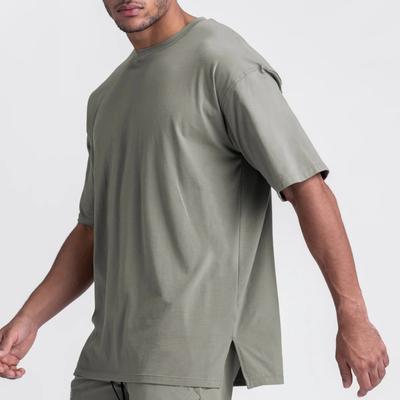 Sommer Lockeres Sport-T-Shirt für Herren Einfarbig Baumwolle Rundhalsausschnitt Kurzarm Saumschlitz Weißes T-Shirt