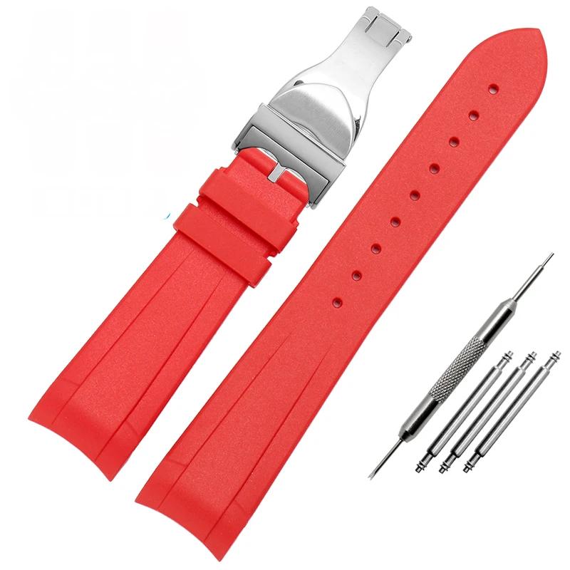 22mm Natural Rubber Silicone Rubber Watch Strap For Tudor Biwan GMT Curved End Pin / Folding Buckle Black Blue Red Wristband