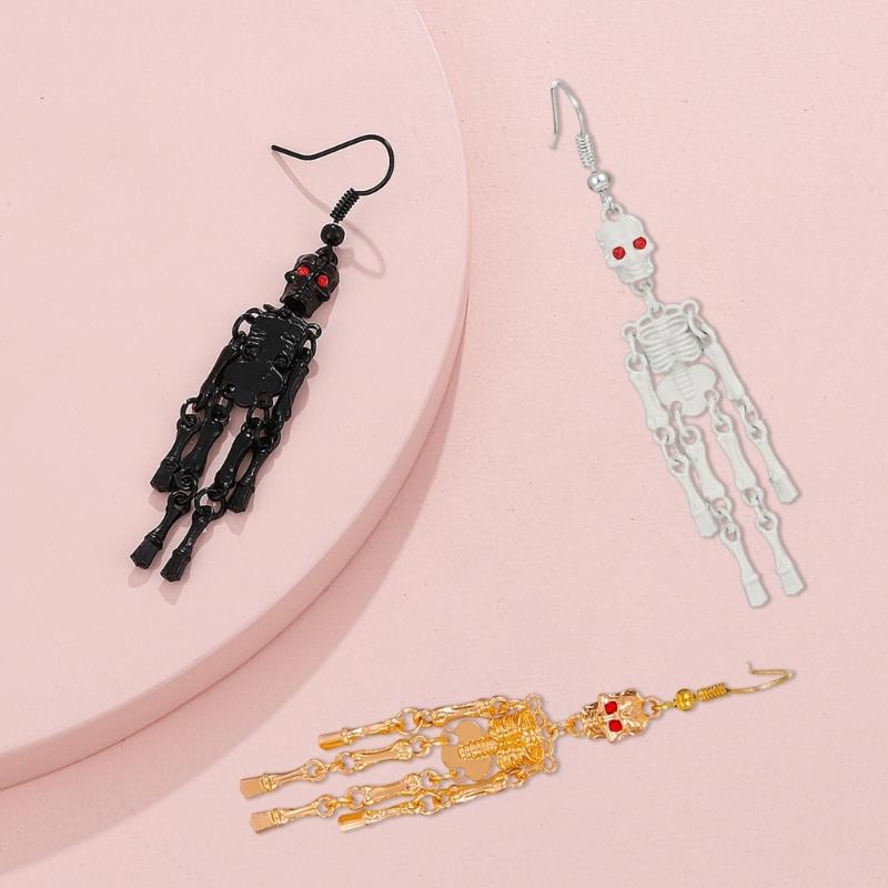 3Pairs Dark Halloweens Skull Dangle Earrings Gothic Style Jewelry for Women Comfortable Resin Goth Accessories