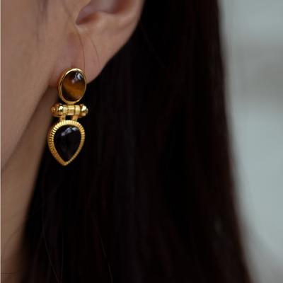 Retro Bernsteinfarbene Wassertropfen-Ohrringe für Frauen Partyschmuck Goldfarbene Temperament-Ohrringe