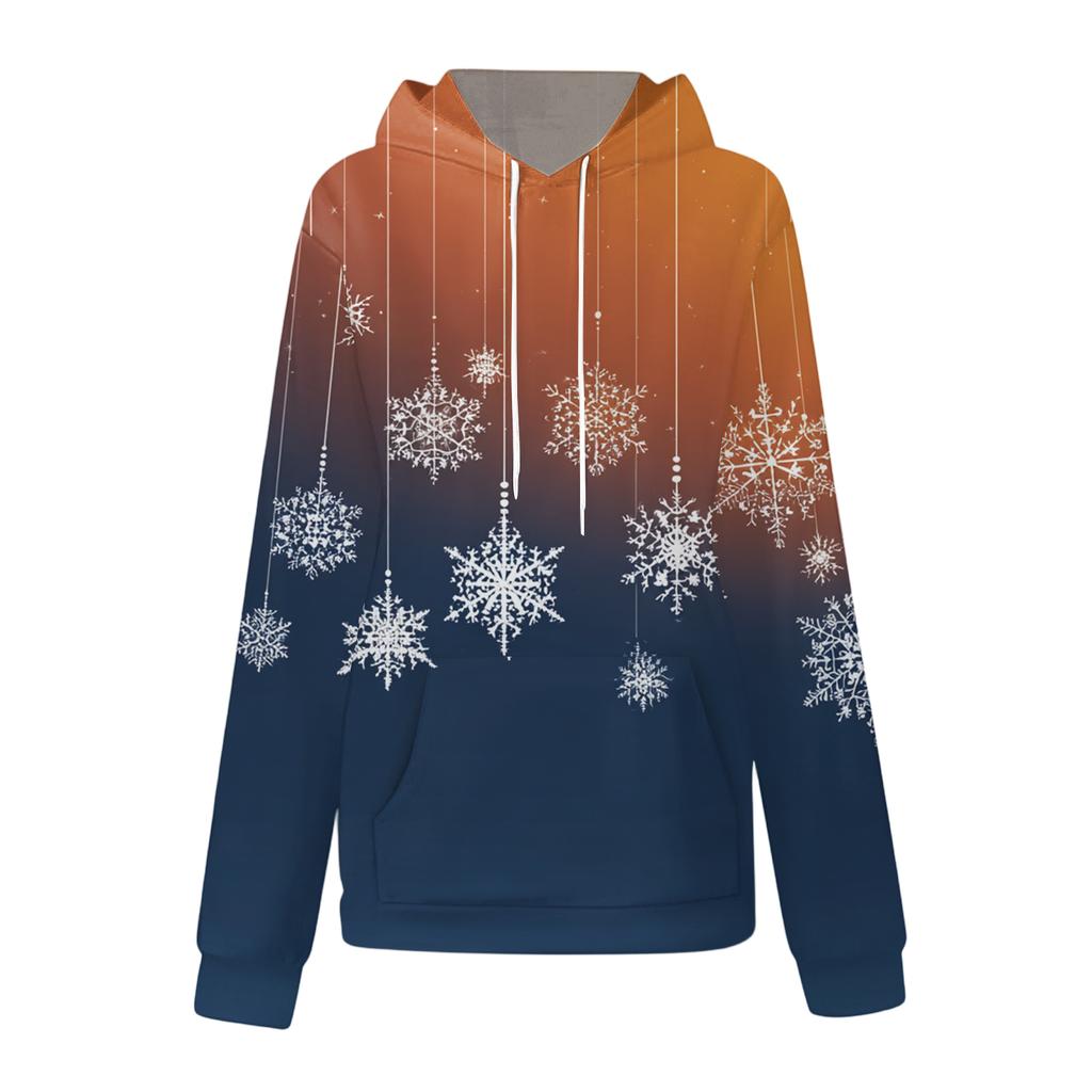 Damska modna bluza z nadrukiem świątecznym, casualowa bluza z kapturem i kieszeniami