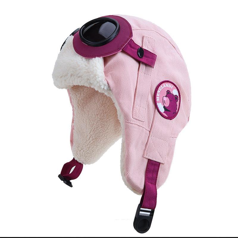 Adult children cute bear pilot glasses Lei Feng hat children autumn and winter parent-child boys fleece thermal ear protector