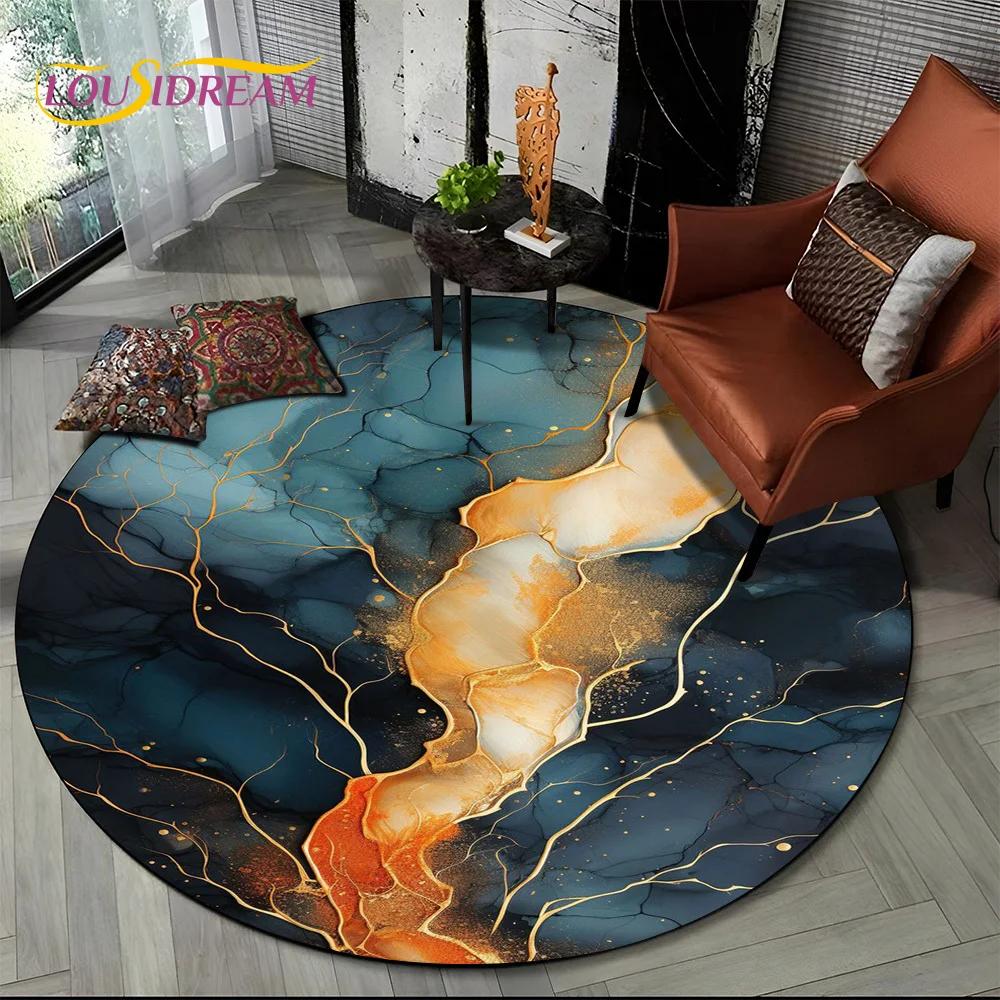 3D Colour Luxurious Marble Green Blue Gold Round Carpet Rug for Living Room Bedroom Child Chair Decor,Pet Area Rug Non slip Mat